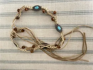 Boho Western Beaded Macrame Turquoise Concho Tie Waist Belt One Size thumbnail 1