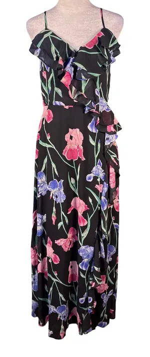 Lulus Black Floral Ruffle Maxi Dress Spaghetti Strap Flowy Women's Size M‎ thumbnail 1