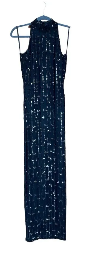 Scala Black Silk Heavily Beaded Sleeveless Long Special Occasion Dress Gown Sz S thumbnail 1