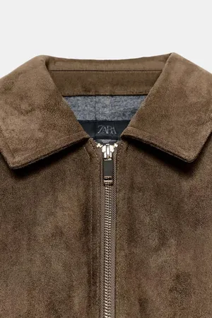 Zara Brown Tan Suede Faux Leather Bomber Jacket Outerwear thumbnail 12