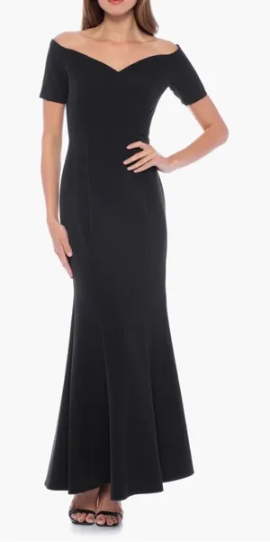 Marina Black Off Shoulder Mermaid Trumpet Gown Short Sleeve Medium Formal thumbnail 1