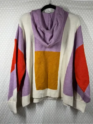 Anthropologie Daily Practice Purple White Orange Color Block Huddle Up Hoodie thumbnail 6