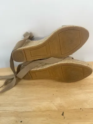 Anthropologie Maypol Spain Women LaceUp Beige Suede OpenToe Wedge Espadrilles thumbnail 7