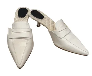 AERA Solid Leather Mule Loafers Pointed Toe Dress Casual White Womens EU 36 US 6 thumbnail 1