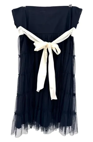 Fredericks of Hollywood Black Tiered‎ Mesh Strapless Bow Mini Dress XL Babydoll thumbnail 1