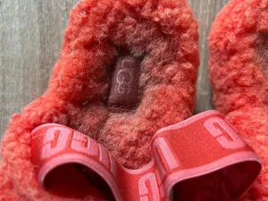 UGG Women's Fluffy Striped Slide Sandals in Orange, Pink & Cream thumbnail 2