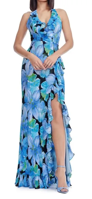 Dress the Population - Kathleen Floral‎ Ruffle Halter Gown thumbnail 1