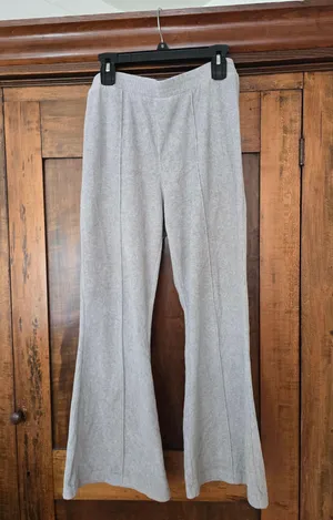 aerie Light Gray Ribbed Flare Pants Large thumbnail 1