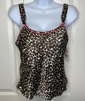 NWT Vintage Y2K Kathryn Leopard Camisole Top Tan Black Ivory Wet Pink Trim Small thumbnail 2
