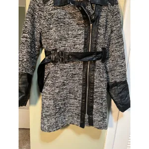Yoki Outerwear Collection Womens Size Large Coat Jacket Black Gray Tweed Leather thumbnail 3