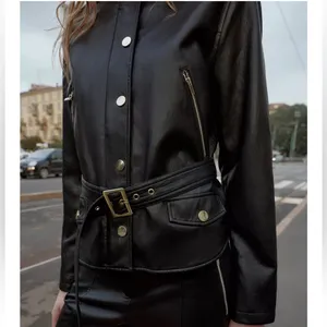 Nwt Zara Black Faux Leather Belted Jacket / Shirt S thumbnail 3