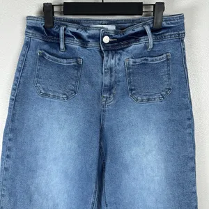 Mica Denim Jeans Size 29 Wide Leg Crop Raw Hem Patch Pockets Medium Wash Stretch thumbnail 2
