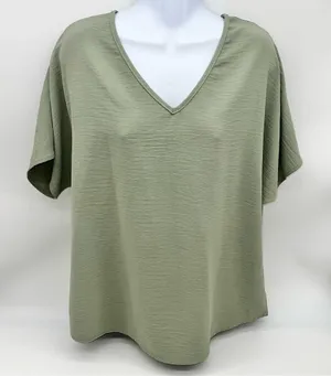 Entro Sage Green V-Neck Short Sleeve Top thumbnail 1