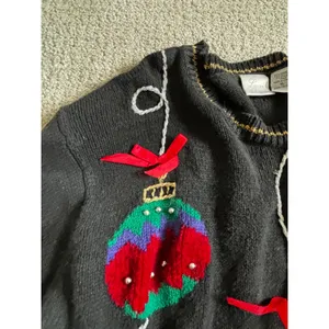 Laura Gayle Christmas Sweater XL Black Embroidered Ornaments Holiday 90s Vintage thumbnail 7