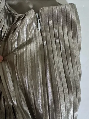Banana Republic Metallic Silver Pleated Midi Dressy Womens Sz 10 thumbnail 8