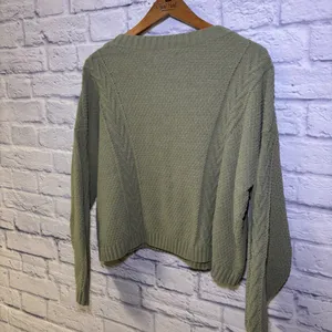 Hollister Women's Green Large V-Neck Cable-Knit Cardigan Hipster Teenager thumbnail 11