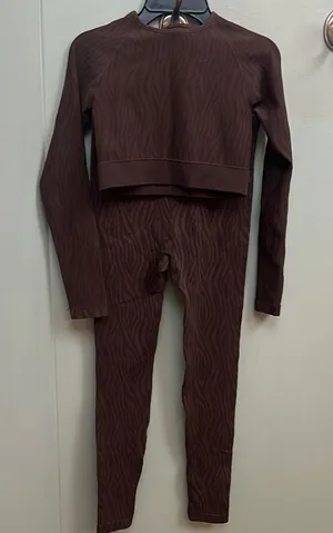 Chocolate Brown High-Waisted Knit Leggings and top thumbnail 1