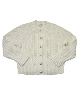 NWT J.Crew Cable-knit Cardigan Sweater in Ivory Wool Blend M thumbnail 5