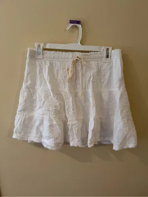 aerie White Textured Tiered Drawstring Skirt thumbnail 2
