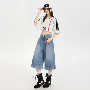 Women’s Wide Leg Baggy Denim Shorts Y2K Streetwear Vintage Washed Jean Bermuda thumbnail 2