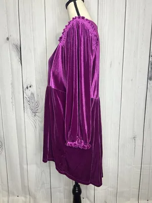 Umgee Women's Velvet Jewel Toned Purple Top Size M Fairy Smocked V-Neck thumbnail 4