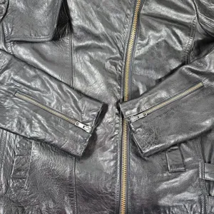 ALC Black Lamb Leather Hooded Moto‎ Jacket Paneled Wool Blend Contrast Trim 4 thumbnail 7