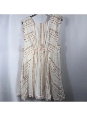 Free People White Embroidered Fringe Sleeveless Mini Dress Women’s Medium Boho thumbnail 7
