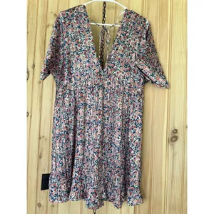 NWT Lulus Express Yourself Blush Pink Floral Print Satin Babydoll Dress Party L thumbnail 6