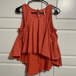 Free People Swing Tank Top Pleated High Low Sleeveless‎ Coral Size S thumbnail 8
