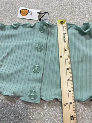 Ribbed Off-Shoulder Button Crop Top in Sage Green Size S Shell 91% Tencel thumbnail 8