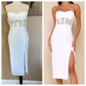 NWOT Lulus Exquisitely Sultry White Lace Strapless Bustier Midi Dress thumbnail 2