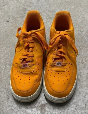 Orange Nike Air Force 1s Size 8 with Halo graphic Nike Symbol (7) thumbnail 1