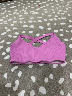 Year of ours ribbed sports bra neon pink vneck criss cross top thumbnail 2