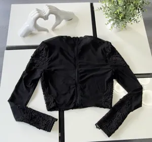 Windsor Black Lace Overlay Long Sleeve Mesh Crop Top - Size Small thumbnail 3