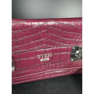 GUESS Handbag Shoulder Bag Y2K Purse Plum Alligator Skin‎ Style Silver Chain thumbnail 11