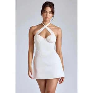 Oh Polly Lisbeth Cross-Neck A-Line Mini Dress in Ivory Sz 8 Plus Cup NWT‎ thumbnail 7
