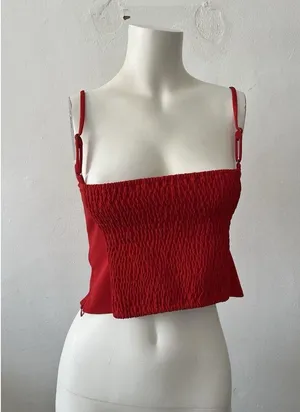 Astr The Label Pleated Scarlet Red Pleated Smocked Bustier Strappy Tank Top S thumbnail 2
