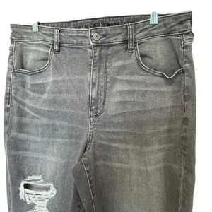 American Eagle Skinny‎ Jeans 14 Black Distressed High Rise Frayed Jegging Punk thumbnail 2