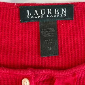 Lauren Ralph Lauren Red Thermal Waffle Knit Ruffle Henley Top Womens Size Medium thumbnail 5