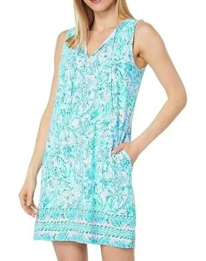 Lilly Pulitzer Johana Cover Up Swim Dress Womens L Surf Blue Sea Life Beachcore thumbnail 1
