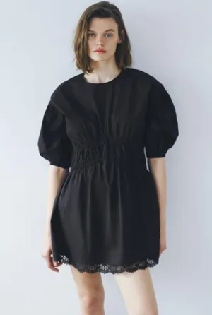 Zara Mini DRESS W/ MATCHING LACE TRIM BALOON SLEEVES Black Size XS NEW thumbnail 7