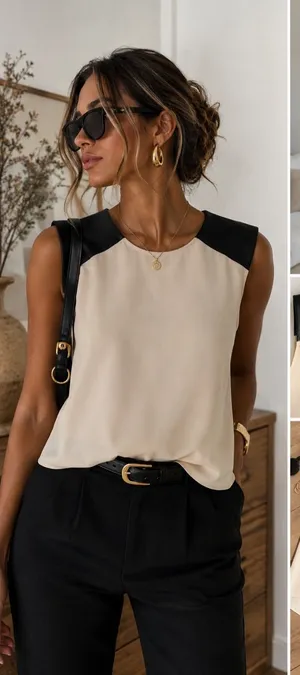 Alice + Olivia Silk Sleeveless Top Leather Shoulder Panels XS thumbnail 1