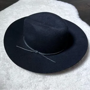 Phenix Black 100% Wool Leather Band Wide Brim Hat thumbnail 2