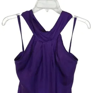 NWT Industry Womens Size Large 100% Silk Royal Purple Halter Neck Mini Dress NEW thumbnail 2