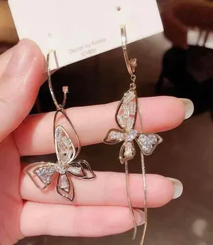 Crystal Butterfly Tassel Dangle Drop Earrings for Women thumbnail 3