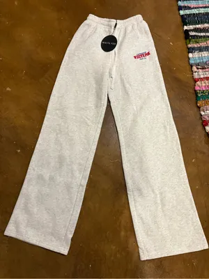 White Fox Boutique Light Gray Pajama Sweatpants with Red Logo thumbnail 1