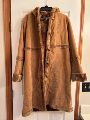 Vintage Faux Suede and Sherling Embroidered Hooded Coat thumbnail 1