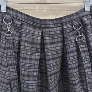Hot Topic Gray Black Plaid Suspender Skirt Pleated Mini Detachable Straps Goth L thumbnail 5