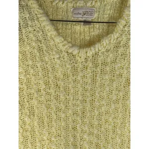 Mister Noah Vintage Yellow V-Neck Textured Knit Sweater Cozy Retro Pullover M thumbnail 9