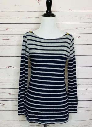 J. Crew Navy Blue & Gray Stripe Painter Tee Long Sleeve T-Shirt Top Size Small thumbnail 1